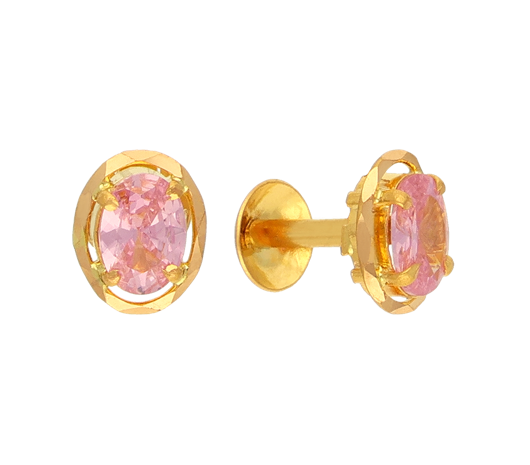 Studs Ladies Pink Stone Gold Earring at Rs 2000/pair in Kolhapur | ID:  25994136062