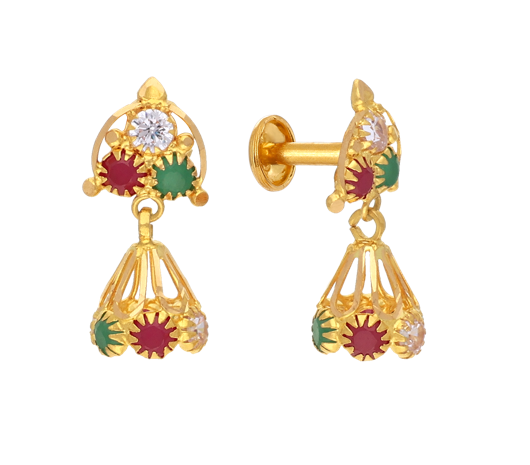 Stunning one gram gold earrings in dancing peacock design. Earrings studded  with multi … | Bridal gold jewellery designs, Gold earrings indian, Gold  jewelry outfits