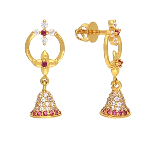Pink & White Stones Gold Earrings-JAZNTH