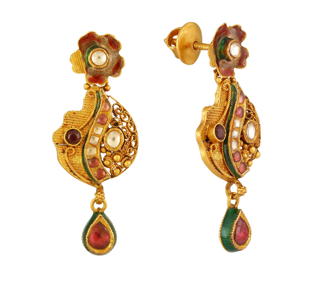 ER11074 Antique Gold Plated Beads Fancy Earrings Screw Back South Indian  Jewellery Collections Online | JewelSmart.in