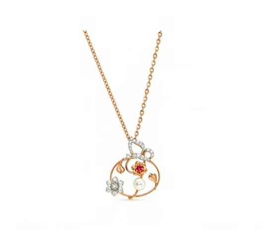 Butterfly Bloom Charm 18 KT Diamond Necklace