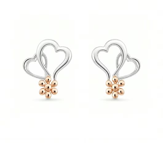 Twin Heart Floral Platinum Earrings