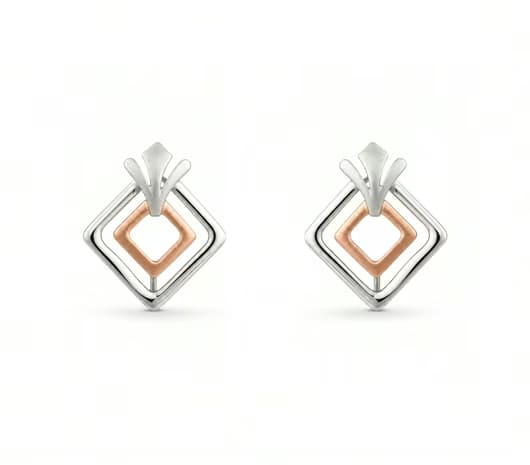 Geometric Bloom Dual-Tone Platinum Earrings