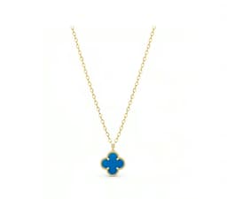 Royal Blue Clover Pattern 18 KT Gold Necklace