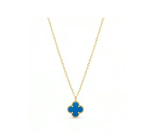 Royal Blue Clover Pattern 18 KT Gold Necklace