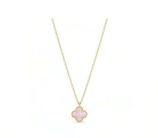 Pink Clover Charm 18 KT Gold Necklace