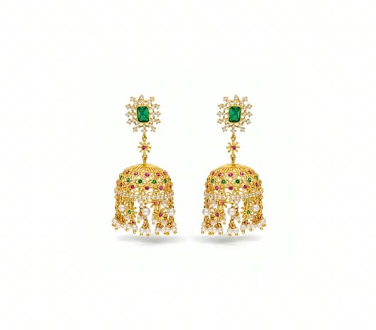 Heritage Green Stone 22 KT Gold Jhumka