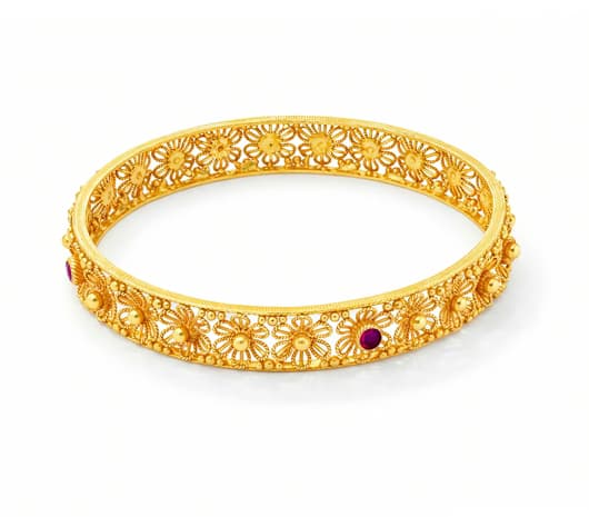 Floral Ruby Accent 22 KT Gold Bangle