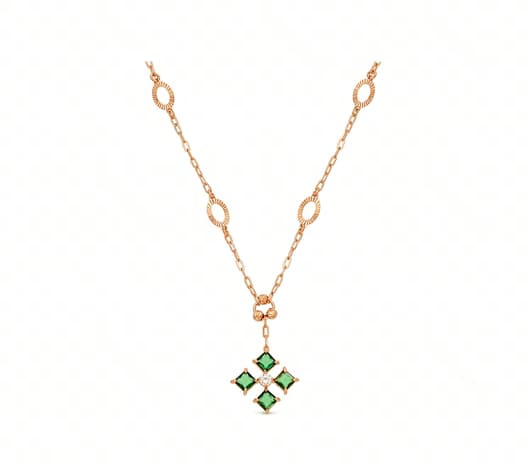 Emerald Clover Drop 18 KT Rose Gold Necklace