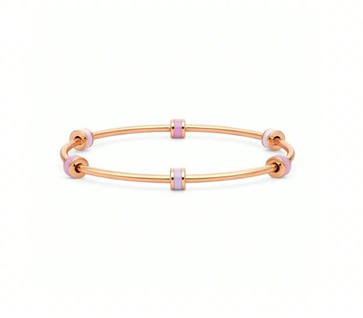 Dual Hoop Pink Accent 18KT Kids Gold Bangle