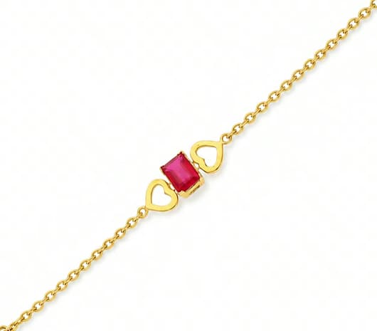 blooming twin hearted pink stone Gold Bracelet