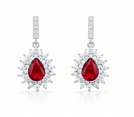 Ruby Snow Spark Silver Earrings