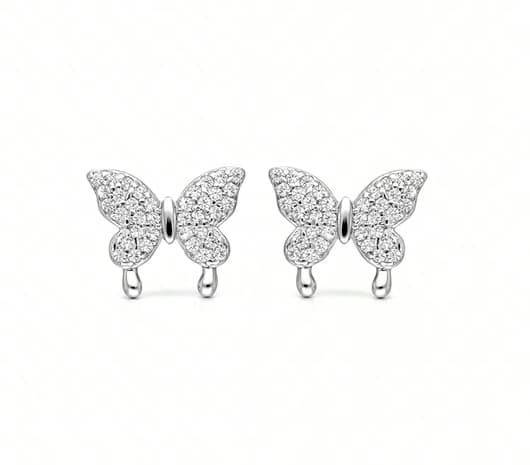 Sparkling Butterfly Silver Earrings