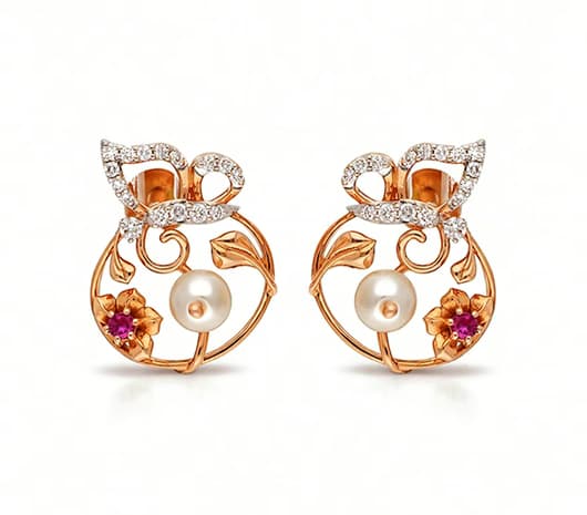 Rosy Pearl Charm 18 kt Diamond Earrings