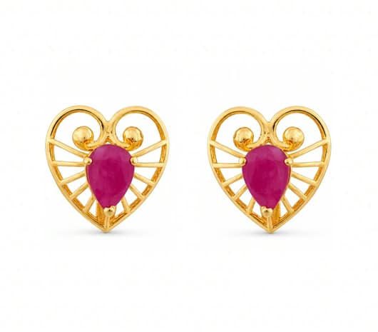 Ruby Heart Radiance 22 KT Precious Stone Earrings