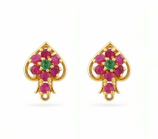 Emerald Ruby Floral Charm 22 KT Precious Stone Earrings