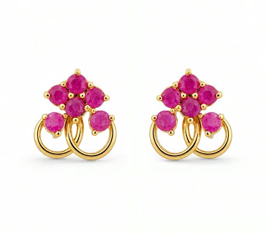 Ruby Floral Loop 22 KT Precious Stone Earrings