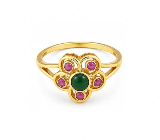 Ruby Emerald Regal Bloom 22 KT Precious Stone Ring