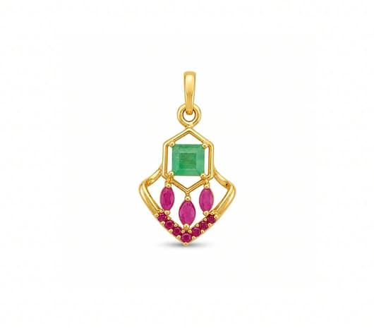 Emerald Ruby Geometric Grace 22 KT Precious Stone Pendant