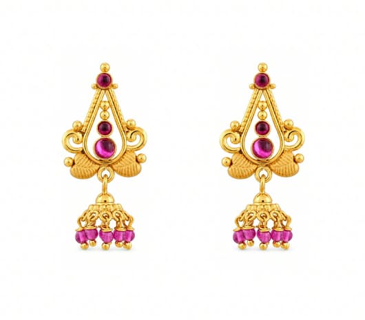 Ruby Jhumka Charm 22KT Gold Earrings