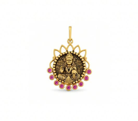 Traditional Lakshmi Pink Stone 22KT Gold Pendant