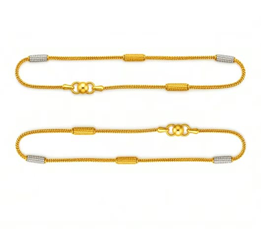 Two-Tone Cylinder Charm 22 KT Gold Anklet