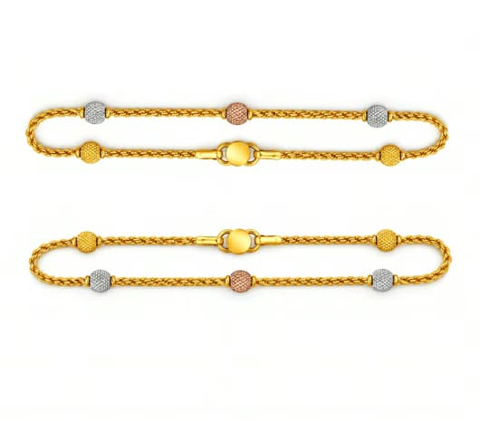 Tricolor Royal Bead 22 KT Gold Anklet
