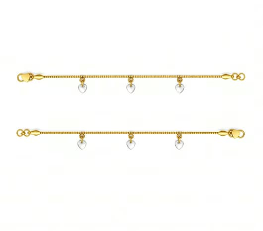 Two-Tone Heart Dangle 22 KT Kids Gold Anklet