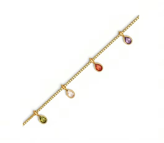 Rainbow Teardrop Charm 22 KT Gold Bracelet