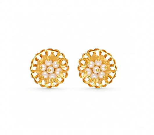 Floral themed pearl Gold Earrings