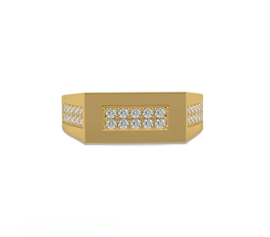 Square Pattern stone-studded Mens Gold Ring