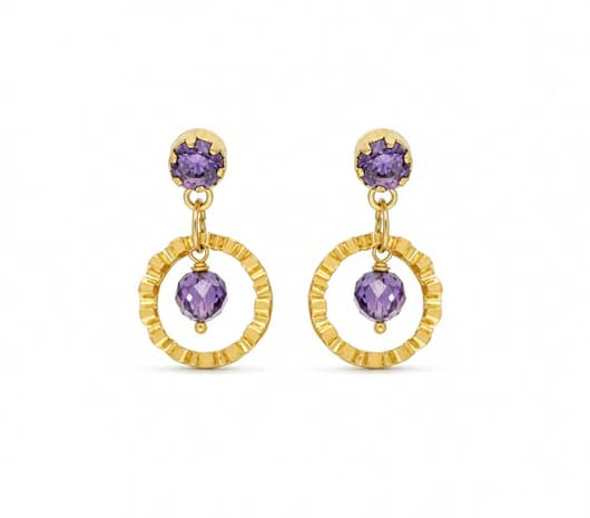 Purple Spark Kids Gold Earrings