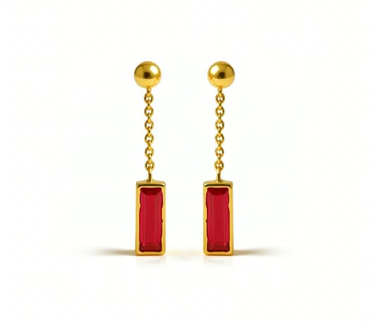 Ruby Link Dangle Gold Earrings