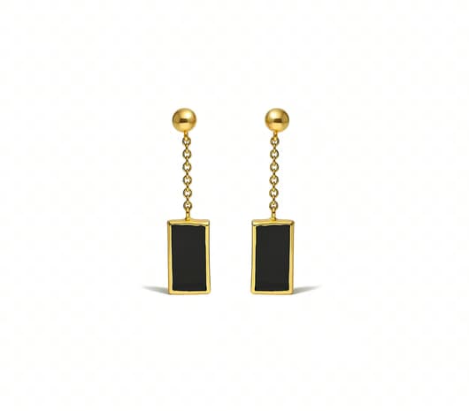 Black Charm Drop Gold Earrings