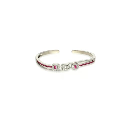 Rose Charm Silver Bangle Bracelet