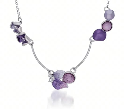 Purple Stone Cluster Silver Necklace