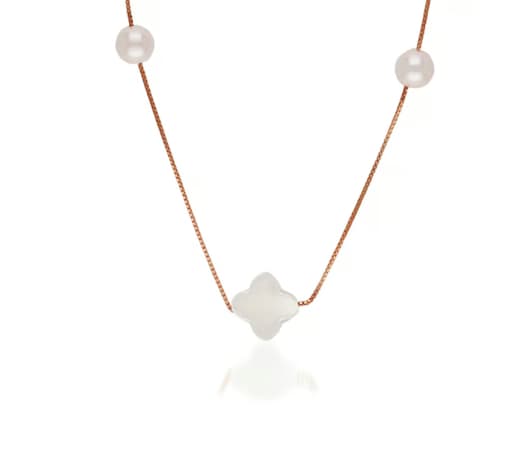 Rose-Tone Minimal Pearl Silver Necklace