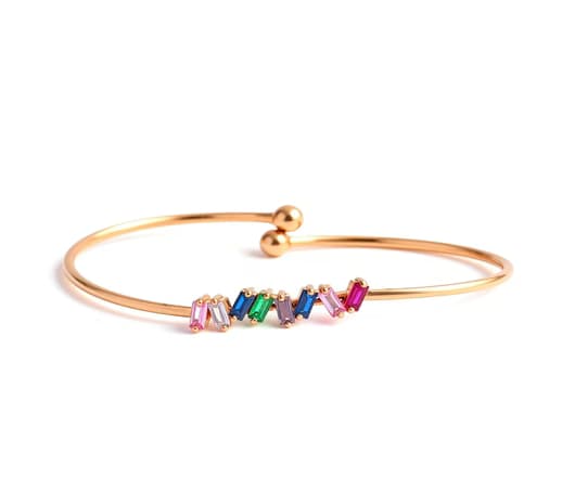 Multicolor Prism Stone 18 kt Rose Gold Bangle Bracelet