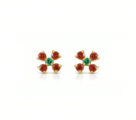 Classic Kemp-Style Floral 18KT Second Studs with Swarovski Crystal