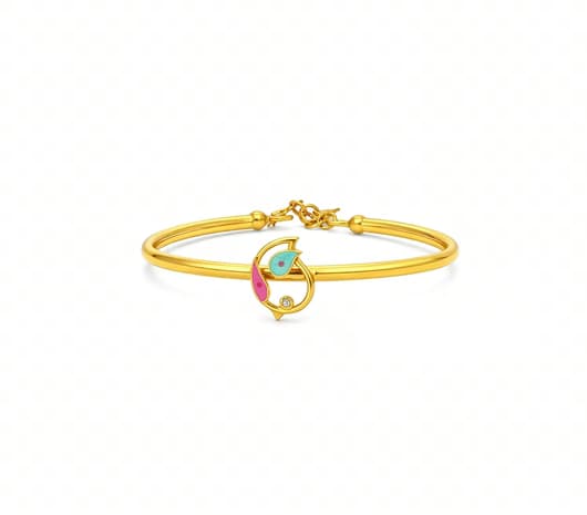 22KT Gold Pink & Blue Bird Kids Bangle